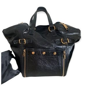 YSL Black Patent Leather Downtown Shoulder Tote Bag - Vintage Luxury
